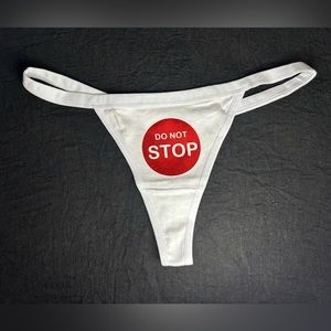 NWOT Sexy White Thong Underwear with Red Print